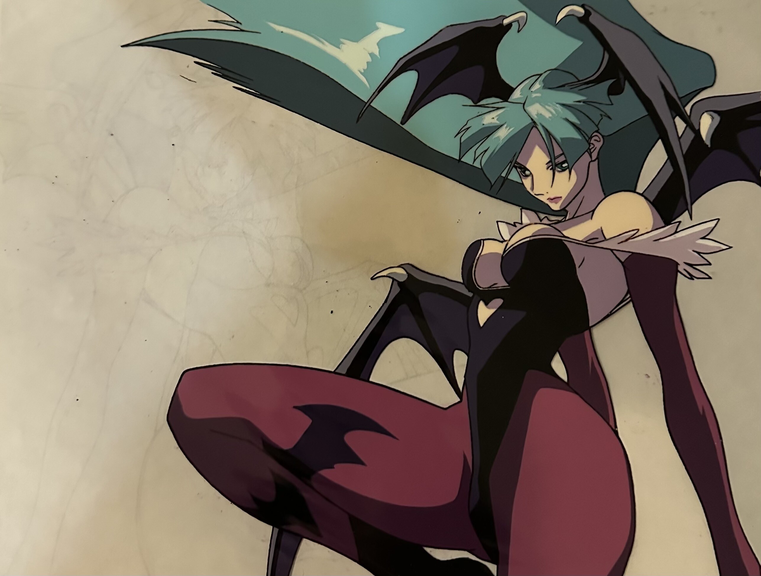 Night Warriors Capcom Original Video Animation Cel and Drawing of Morrigan Aensland