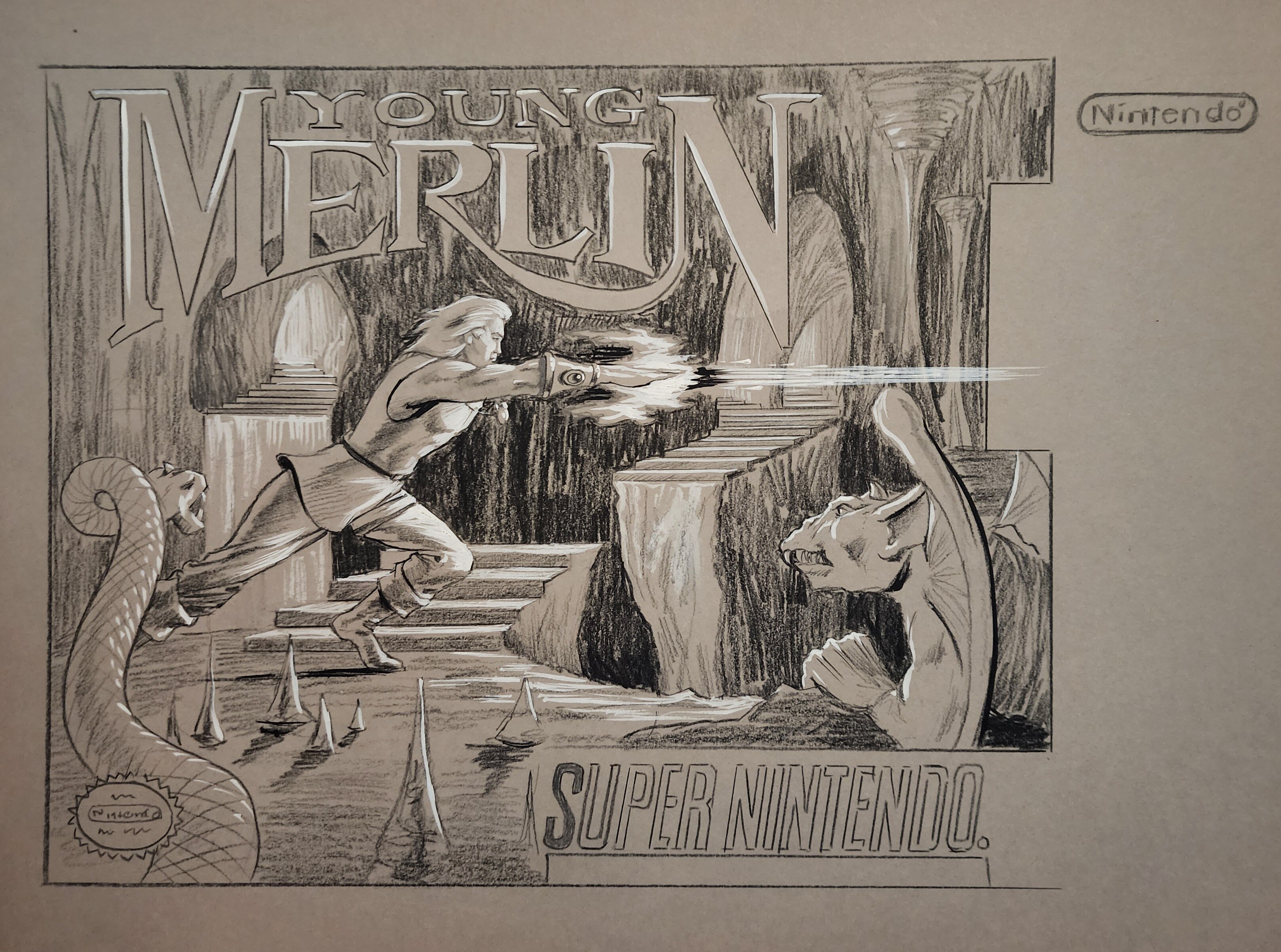 Young Merlin Super Nintendo Unused Preliminary Box Art